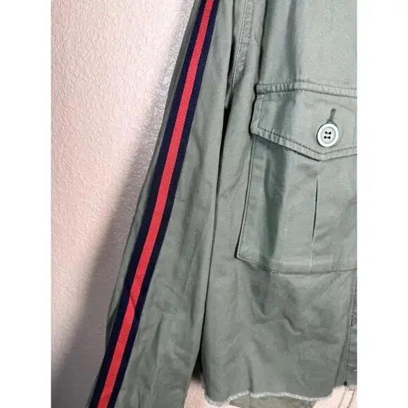 Pistola Camilo Cropped Military Style Jacket size M Green With Red Blue Stripe - Picture 4 of 8